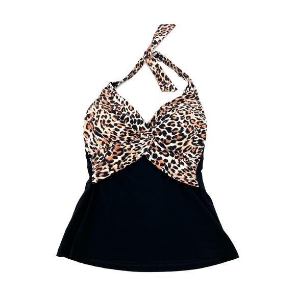 Profile by Gottex Wild Thing Leopard Black Halter Underwire Swim Tankini Top 6 - Picture 2 of 4